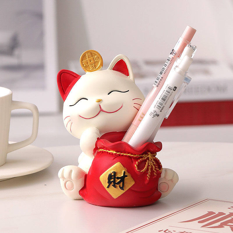 招财猫笔筒小摆件ins创意礼物客厅桌面办公室好物家居房间装饰