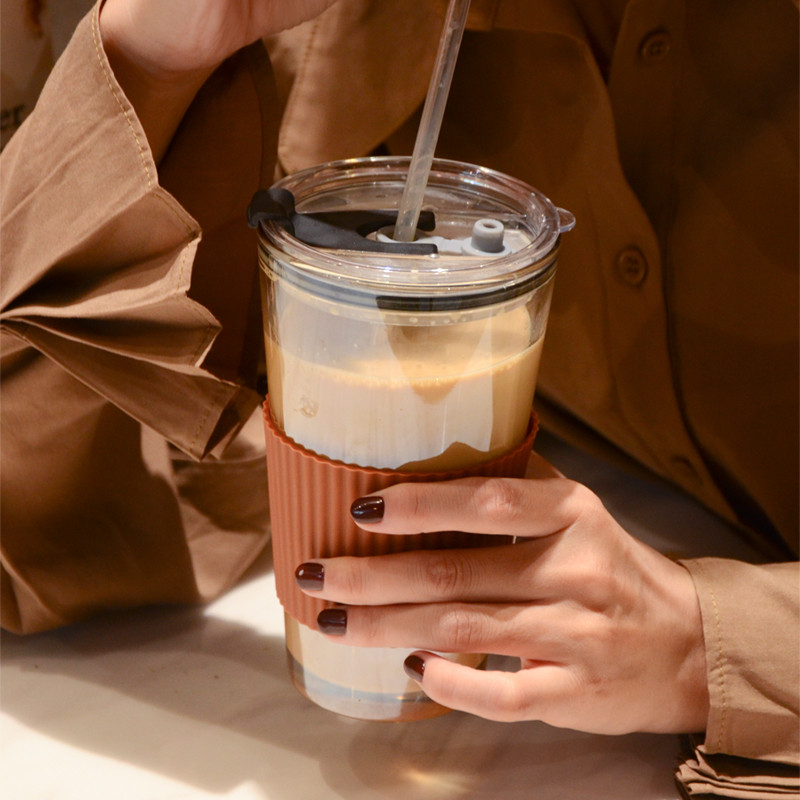 ins玻璃杯铅吸管杯带盖便携耐高温情侣防烫冷萃咖啡杯女水杯子
