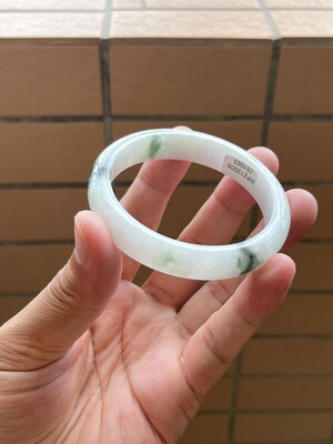 08151083天然翡翠手镯55.6-12-7冰飘花干净轻微石纹