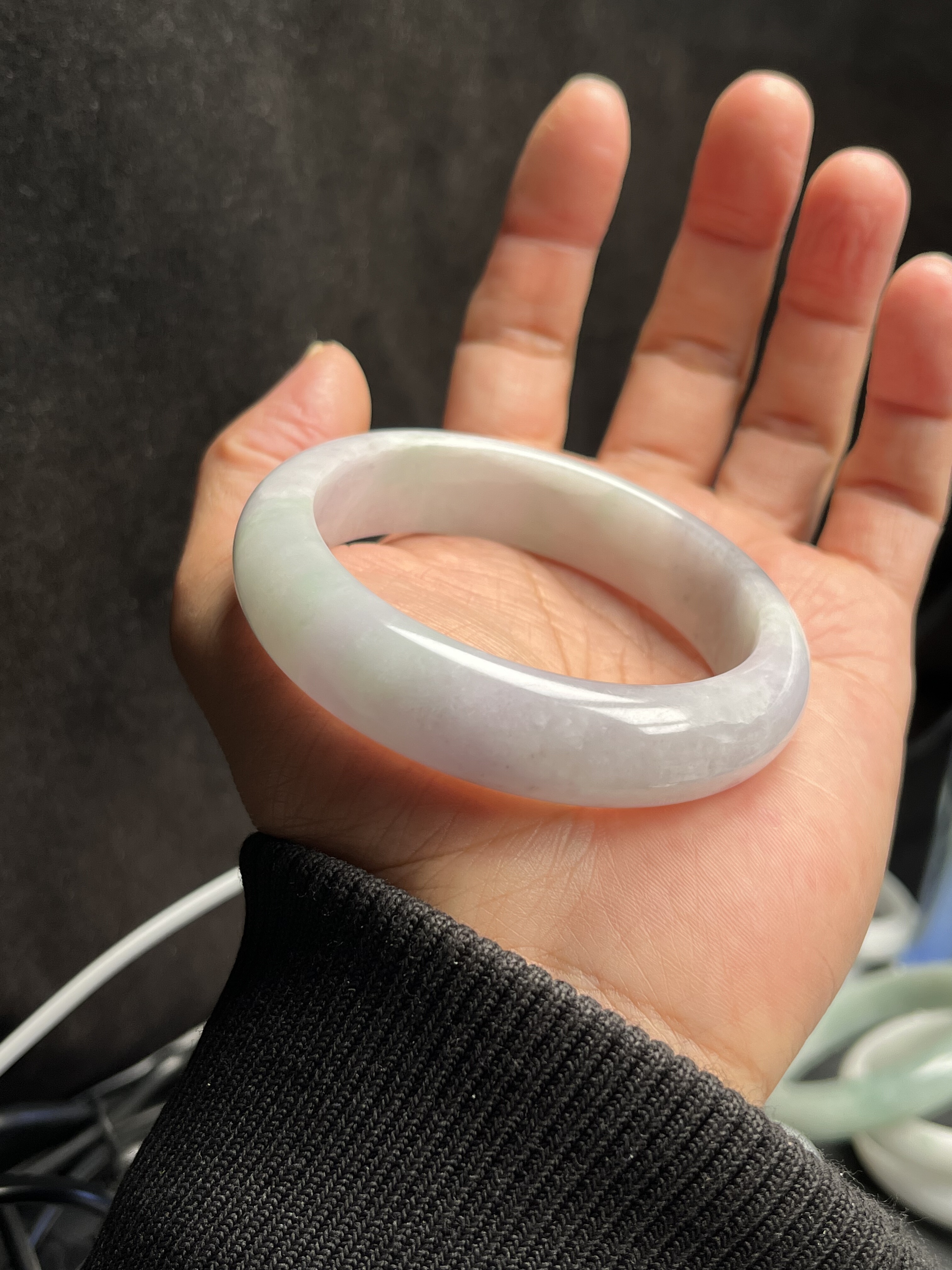 1029-1019天然A货翡翠轮胎57.6-15-9胶润紫带绿有纹裂