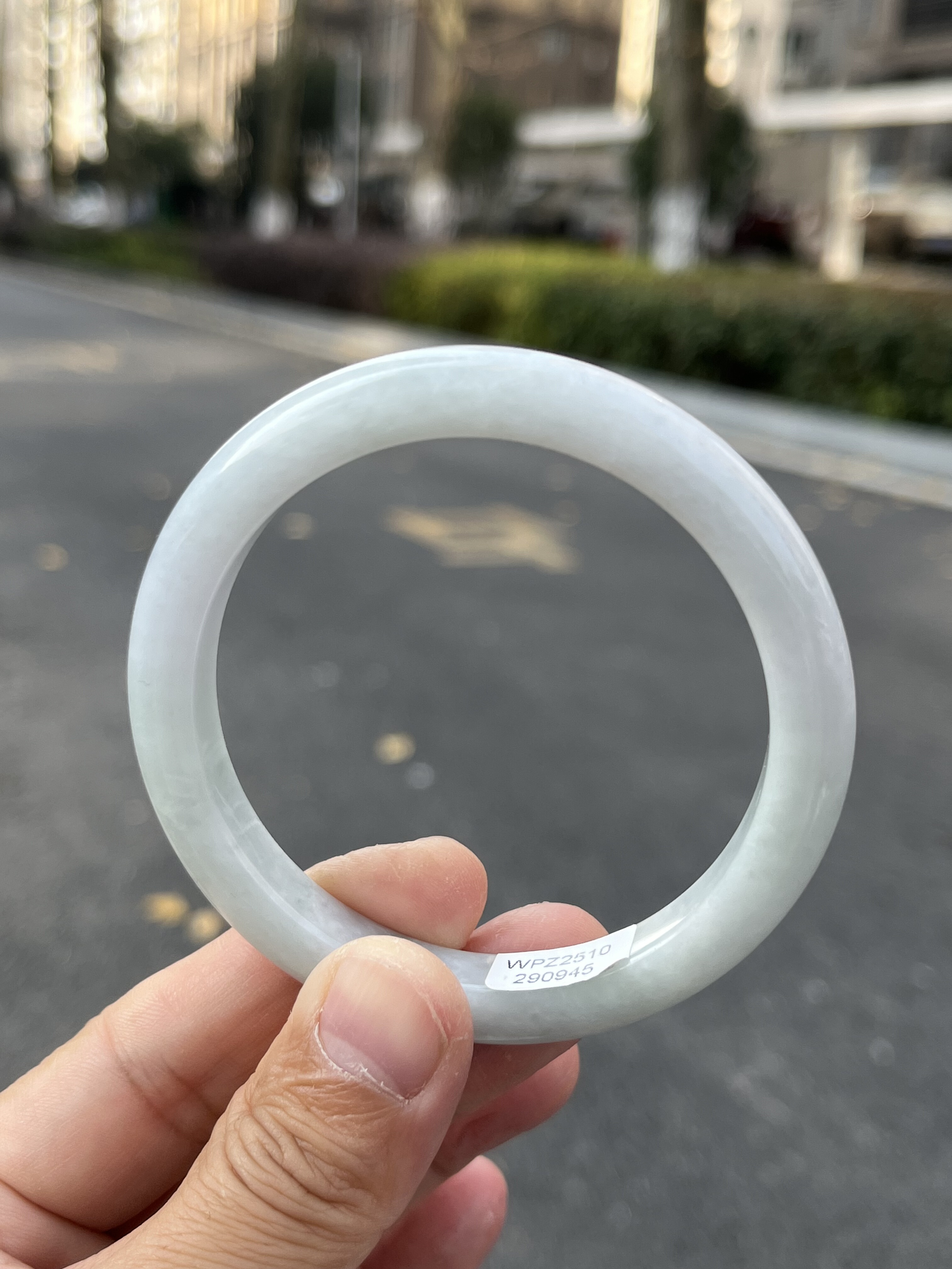 1029-0945天然A货翡翠58.5-9-8泥鳅背细腻淡绿干净有裂纹