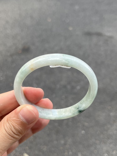 0528天然A货翡翠贵妃55-49-12-6水润绿底飘花洒金有石纹