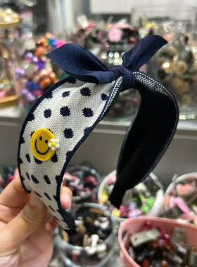 BebePrince新品韩国东大门儿童头饰针织波点笑脸蝴蝶结宽版发箍