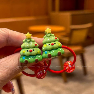 卡通圣诞树儿童头饰麋鹿雪人红色皮筋圣诞节发饰头绳弹力小发圈