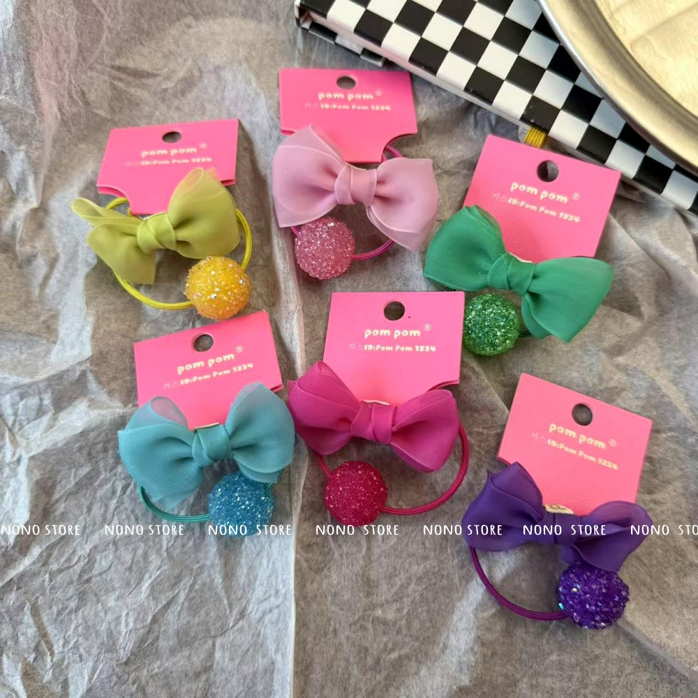 【现货】pompom韩国代购儿童发饰网纱蝴蝶结闪钻球球甜美发圈头绳