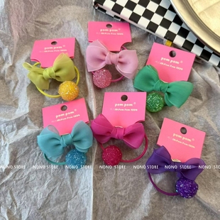 【现货】pompom韩国代购儿童发饰网纱蝴蝶结闪钻球球甜美发圈头绳