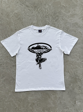 Corteiz夏季百搭印花飞人雕塑圆领短袖男女休闲运动白色T恤高品质