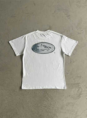 corteiz  icon金属徽章印花短袖T恤男潮牌街头宽松圆领白色体恤