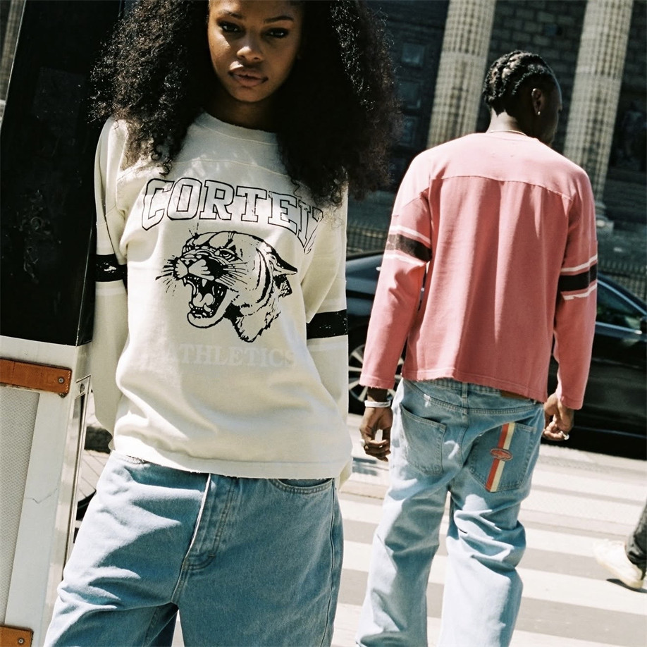 Corteiz美式双条纹宽松牛仔裤