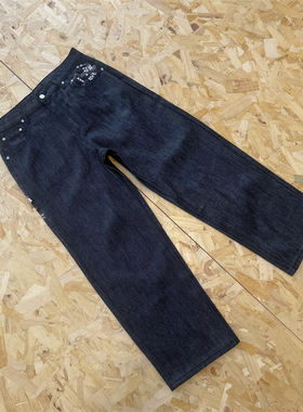 Derschutze 秋季牛仔裤男女宽松 selvedge 直筒长裤时尚休闲绣花