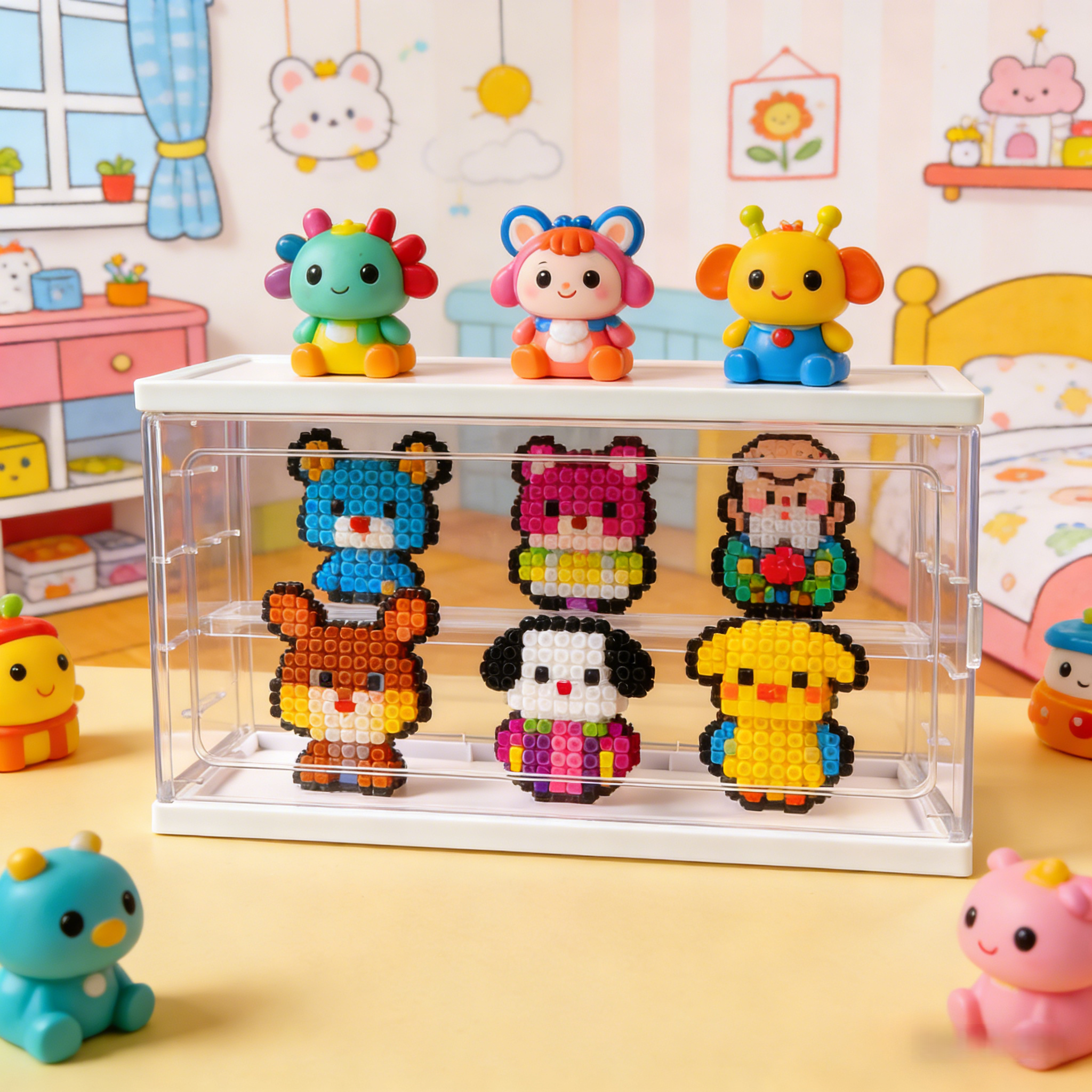 透明成品拼豆收纳盒多层盲盒手办展示手工diy卡通玩偶摆件收纳架,收纳整理,吧唧收纳盒/架,淘宝优惠券,粉丝福利购,淘宝优惠卷