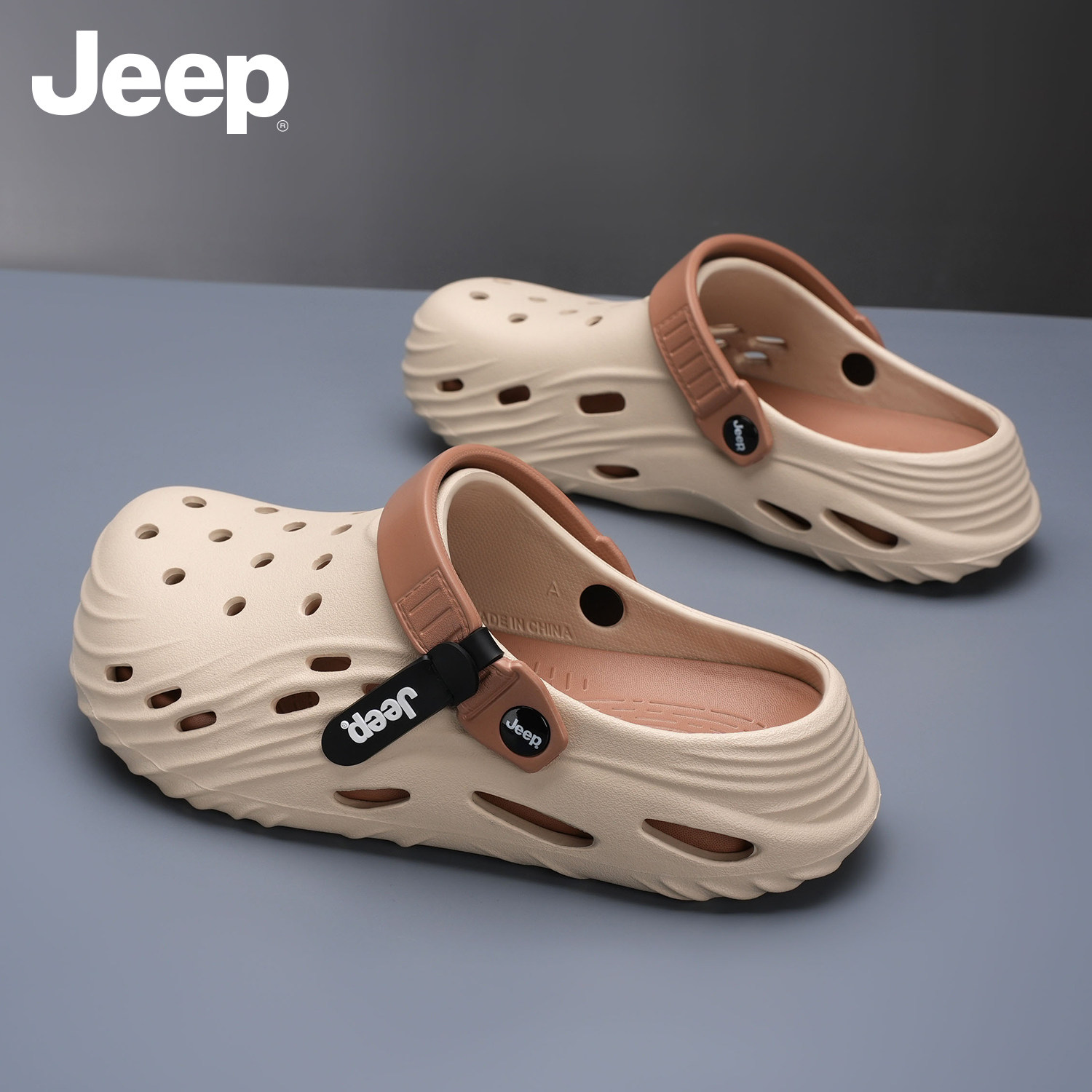 JEEP/吉普洞洞鞋男士新款夏季防滑厚底凉拖鞋男开车透气沙滩凉鞋,流行男鞋,包头拖,淘宝优惠券,粉丝福利购,淘宝优惠卷