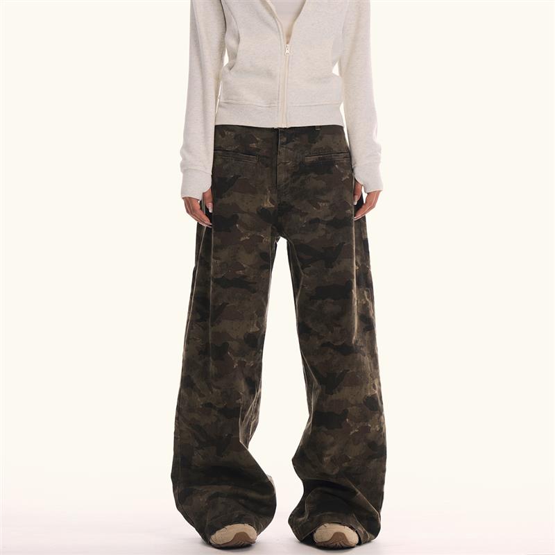 0123Start 美式baggy迷彩工装裤男女宽松嘻哈复古休闲直筒阔腿裤