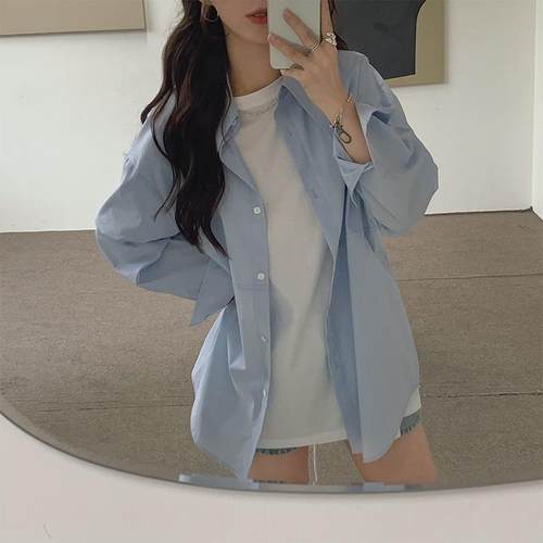 Cozydays秋季衬衫女设计小众蓝色长袖衬衣女2024新款外搭上衣防晒