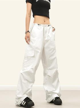 0123Start 欧美街头辣妹多口袋工装裤中性白色阔腿显瘦休闲长裤女