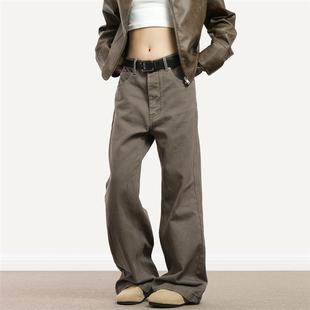 0123Start 美拉德复古咖啡色牛仔裤男女宽松美式废土风棕色直筒裤