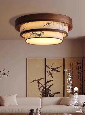 宋代美学布艺吸顶灯中式墨竹山水书房灯多层蛋糕造型客厅餐厅灯具