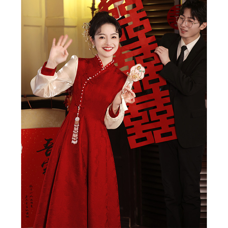 速发孕妇敬酒服2025新款新娘小个子大式红色旗袍回订门婚礼服中码