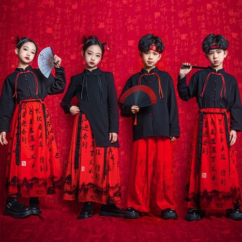 速发旦国风少儿元中合唱演出服男孩国学汉服孩民族舞蹈马面裙表演