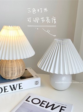 速发风藤编台褶百灯宿古vitage灯卧室床头民复书桌温馨装饰灯