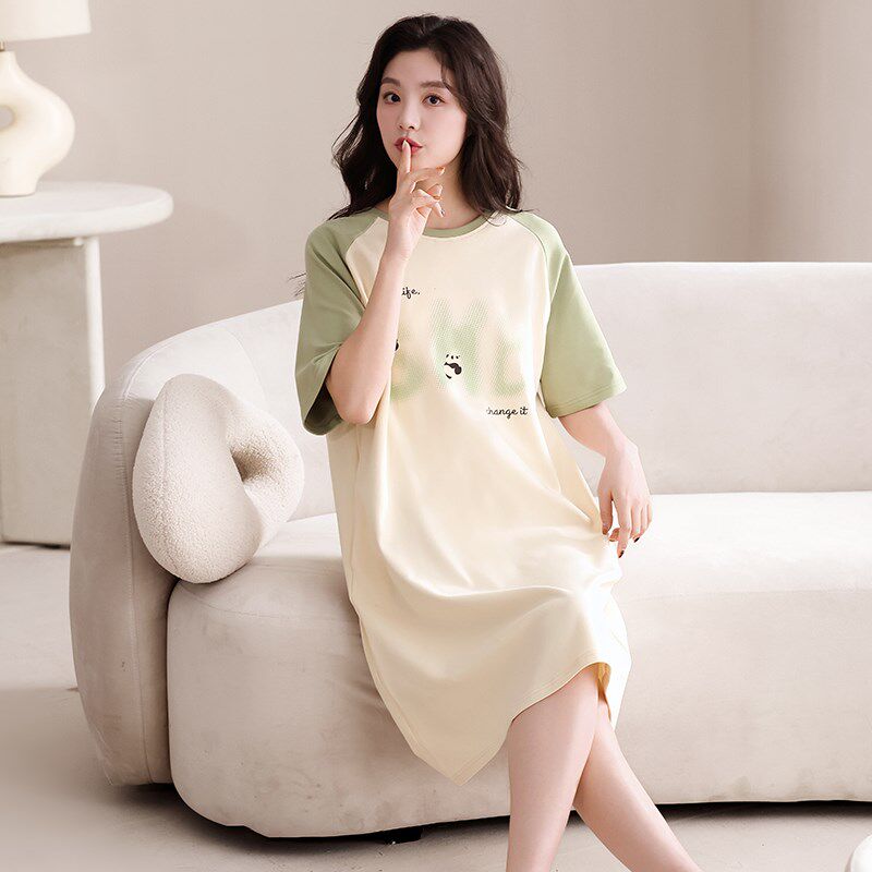 速发睡裙夏季中裙薄款休闲连衣裙甜美全棉家居服睡衣夏款