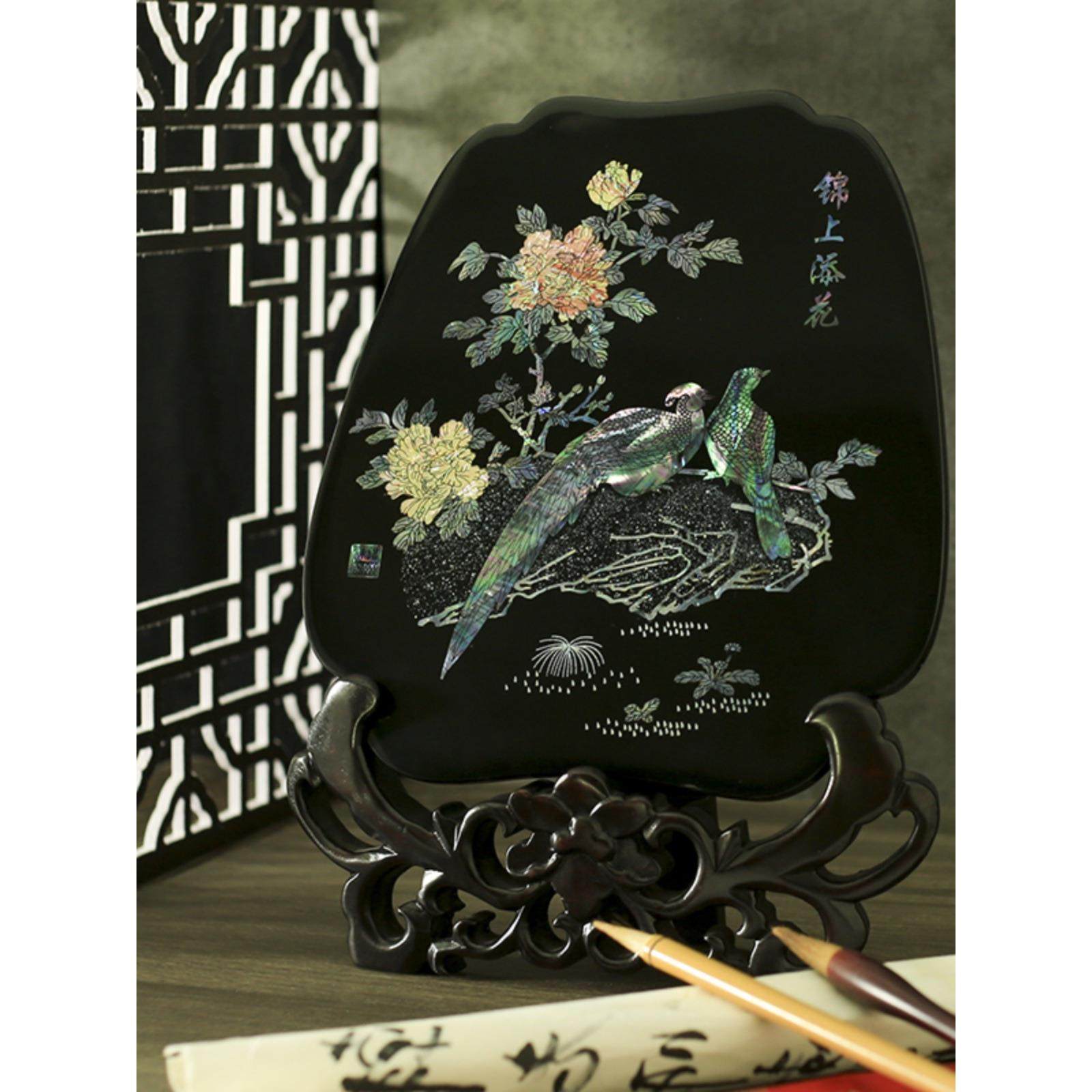 扬州漆器台屏彩色螺钿工艺品商务家居装饰摆件送老外礼品纪念品