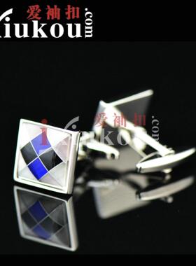 英博ixiukou方形蓝白贝壳袖扣袖钉男士法式纽扣cufflinks800085