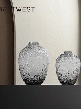 Best west 大肚落地马醉木灰色透明锤纹水培玻璃花瓶家居装饰花器