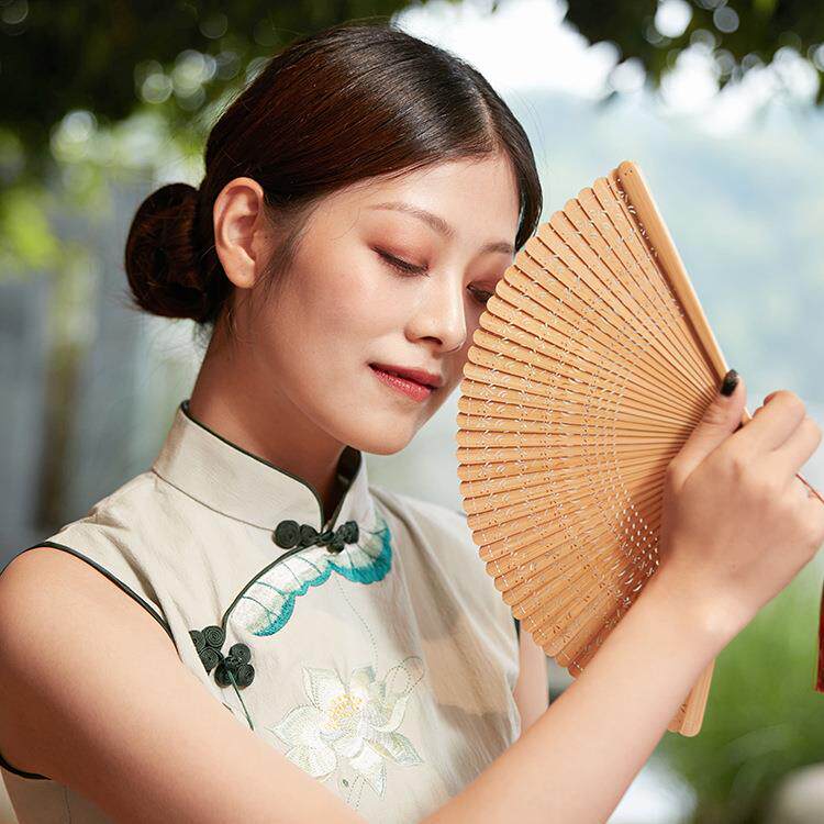 雅扇堂小巧3色扇 18cm纯手工全竹扇子女 日式竹制品工艺折扇