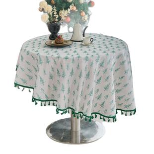 伊缦琪桌布松枝花印餐圣诞节日绿UDX色韵餐桌形布茶几布圆工厂直