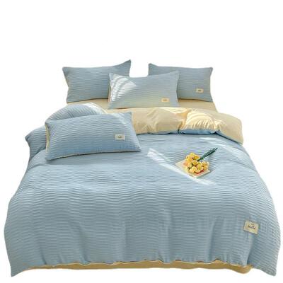 泡纱水洗棉床2020512四件套床纯色泡全棉少女上心单被套学生宿舍