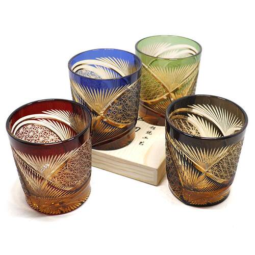 金日本日忌式江礼户切子水晶玻璃杯威士酒杯致JP-030雕刻扇形杯复