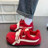 子韩版 2025新款 ins 百搭红色复古德训鞋 子女厚底休闲板鞋 女鞋 春季