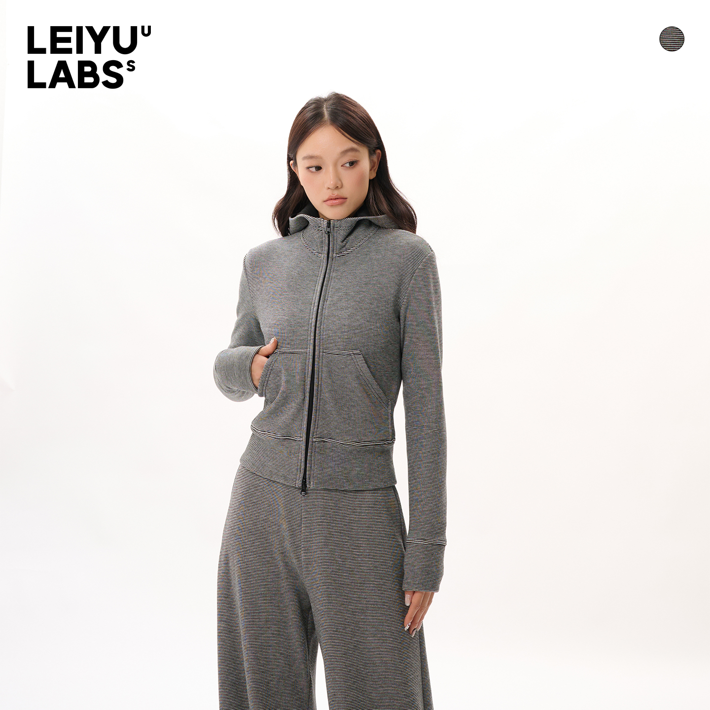 LEIYU LABS连帽条纹外套女冬2025年新款修身显瘦加绒保暖修身上衣