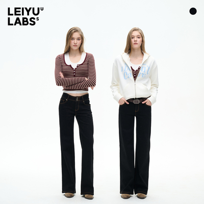 LEIYU LABS黑色直筒加绒牛仔裤女冬2025年新款撞色保暖中低腰裤子