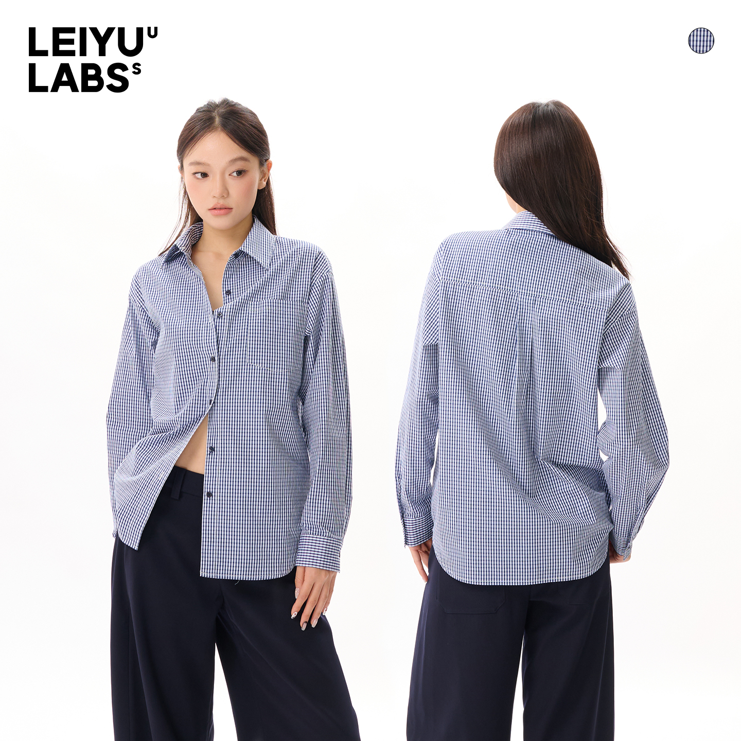 LEIYU LABS宽松格纹衬衫女冬2025年新款纯棉透气休闲翻领衬衣上衣