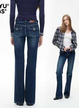 LEIYU LABS浅色中低腰修身微喇牛仔裤女冬2025年新款洗水复古长裤