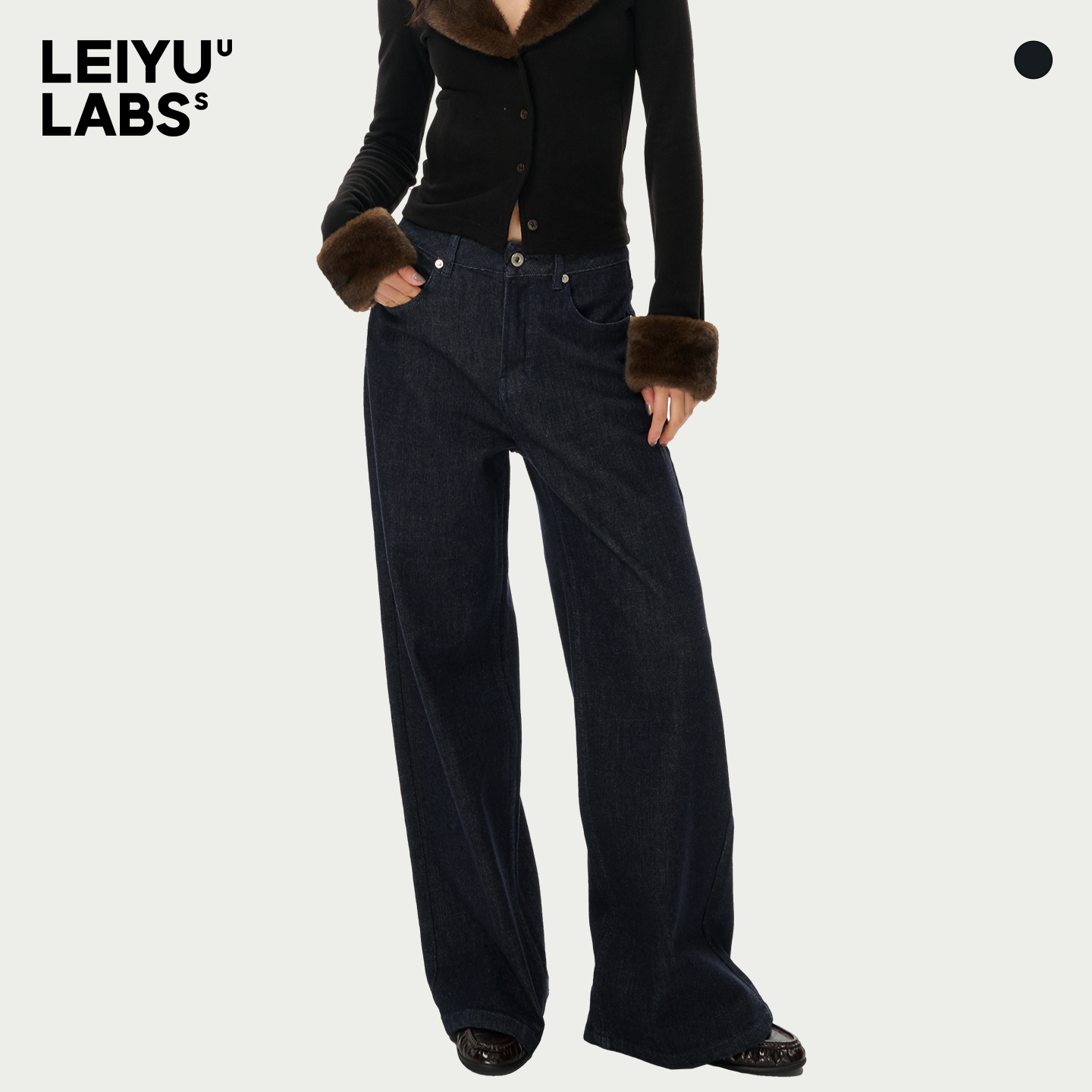 LEIYU LABS中腰原色直筒牛仔裤女冬2025年新款透气洗水宽松阔腿裤