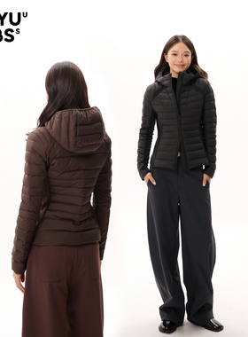 LEIYU LABS拼接连帽短款羽绒服女2025年冬季新款90白鸭绒轻薄外套