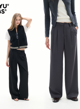 LEIYU LABS宽松直筒斜纹肌理西装裤女春2026年新款垂感阔腿休闲裤