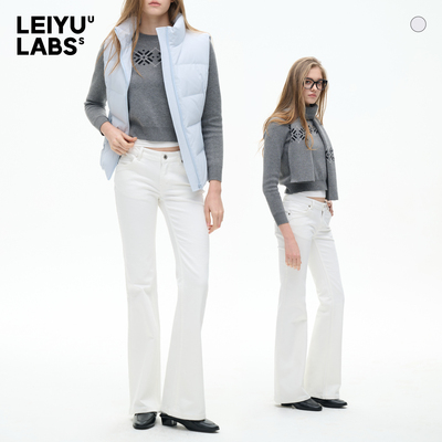 LEIYU LABS白色微喇牛仔裤女冬2025年新款洗水中低腰紧身显瘦长裤