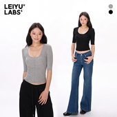 打底衫 LEIYU 上衣 新款 修身 LABS莱赛尔针织U领中袖 T恤女2025年秋季