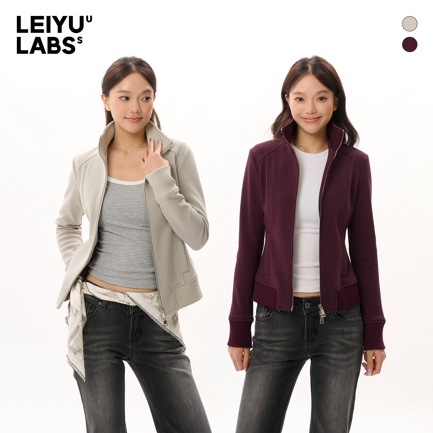 LEIYU LABS修身掐腰显瘦卫衣外套女冬2025年新款加毛保暖休闲上衣