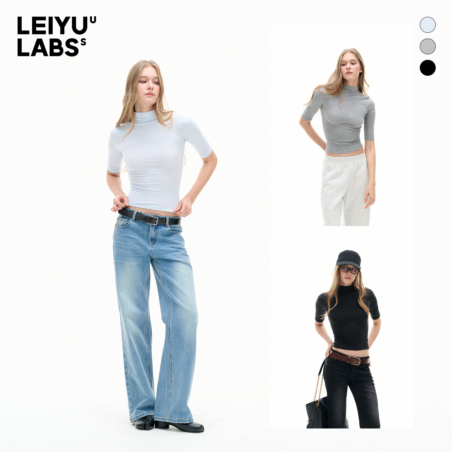 LEIYU LABS莱赛尔针织短袖T恤女春2026年新款紧身立领五分袖上衣,女装/女士精品,T恤,淘宝优惠券,粉丝福利购,淘宝优惠卷