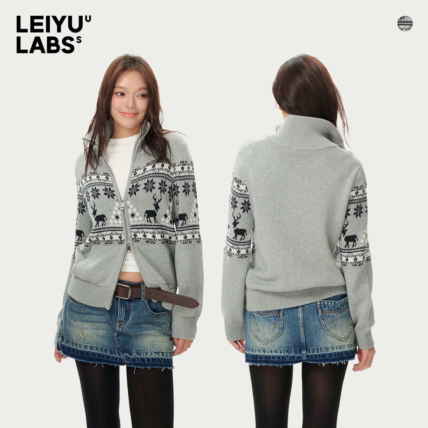 LEIYU LABS立领针织毛衣外套女2025年冬季新款原创提花设计感上衣