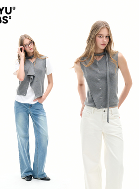 LEIYU LABS含羊毛针织毛衫背心马甲女2026年春季新款飘带慵懒上衣