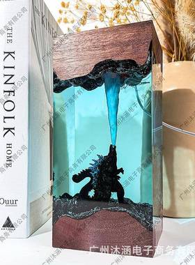 跨境爆款哥斯拉树脂工艺品树脂摆件立体模型环氧树脂灯