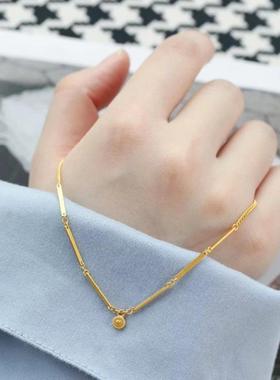 黄金色流金岁月爱心项链复古小众轻奢高级感锁骨链时尚百搭送礼物