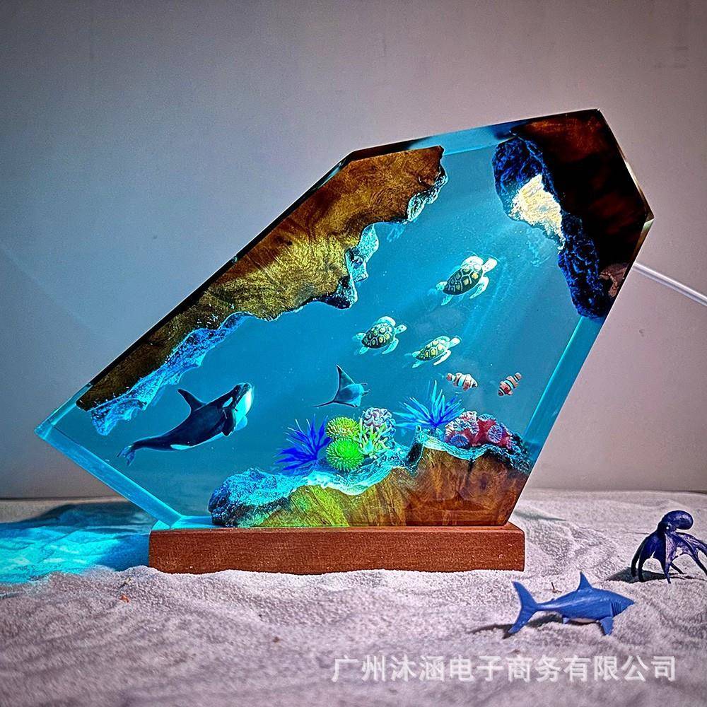 虎鲸小海龟和魔鬼鱼环氧树脂灯海洋树脂深海世界小型夜灯圣诞礼物