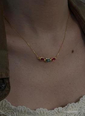 黄铜镀金复古项链小众设计精致百搭镶嵌吊坠锁骨链气质高级感女款